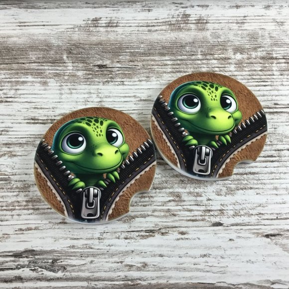 Dinosaur Baby Peek-a-Boo Zipper Car Coasters Set of 2 - Picture 5 of 6